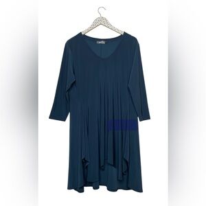 Sympli Swing Dress Tunic Asymmetrical Deep Teal Blue Travel Lagenlook Jersey